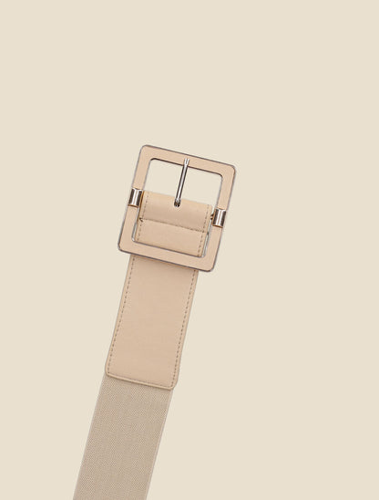 Ceinture en simili à grande boucle carrée - Beige - 2