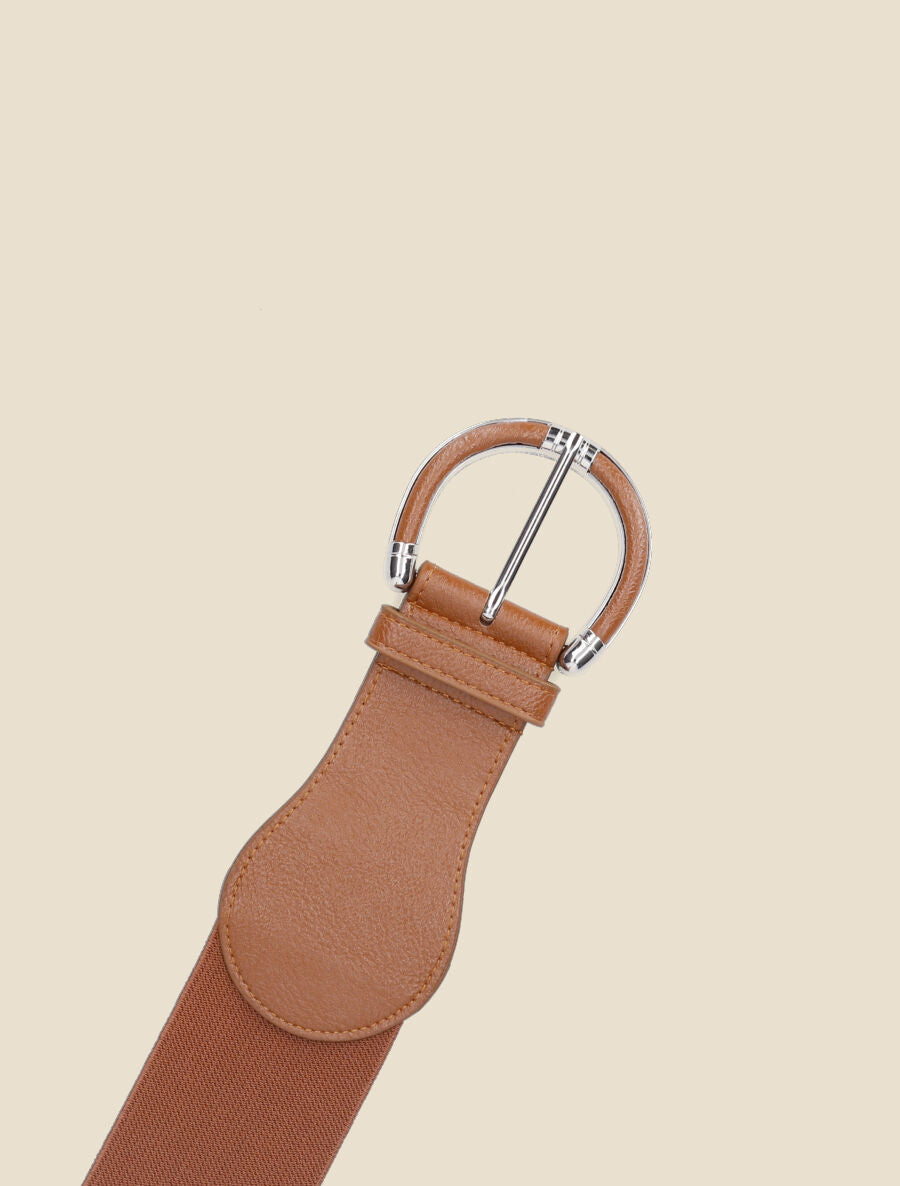Ceinture en simili à grande boucle ronde - Camel - 2