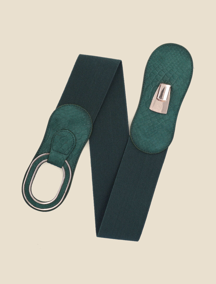Ceinture effet python à boucle ovale - Kaki - 1
