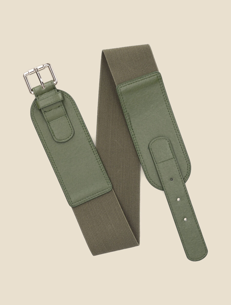 Ceinture stretch à petite boucle métallique - Kaki - 1