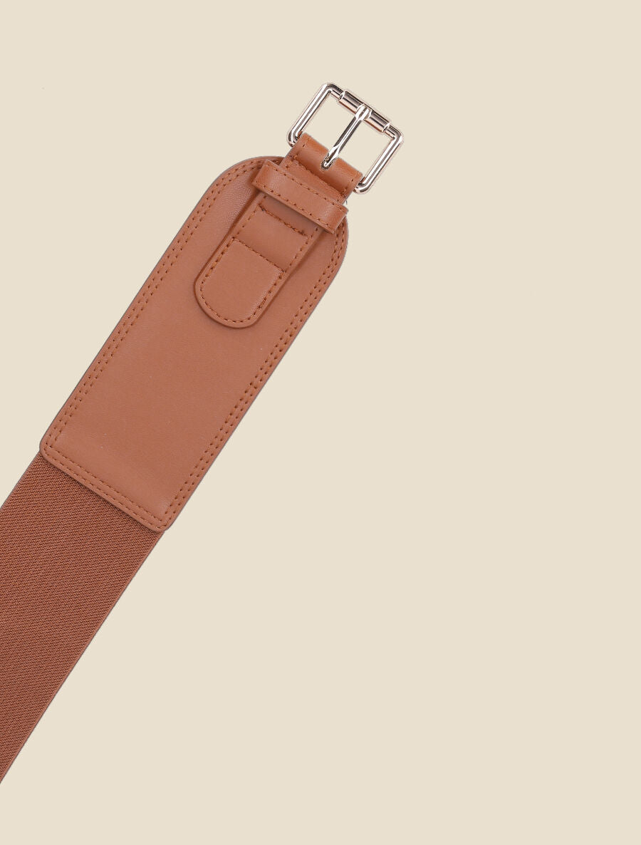 Ceinture stretch à petite boucle métallique - Camel - 2