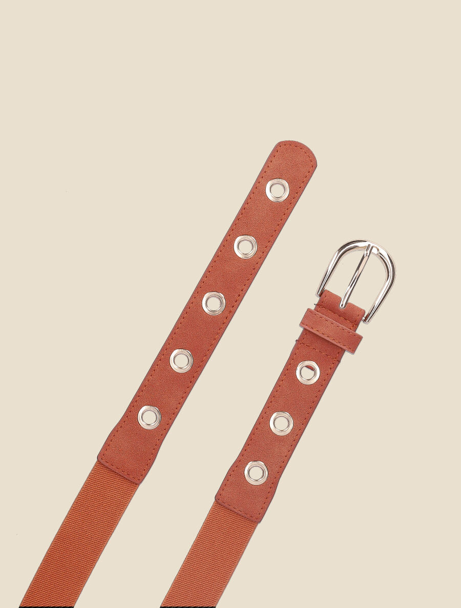 Ceinture à anneaux métalliques - Camel - 2
