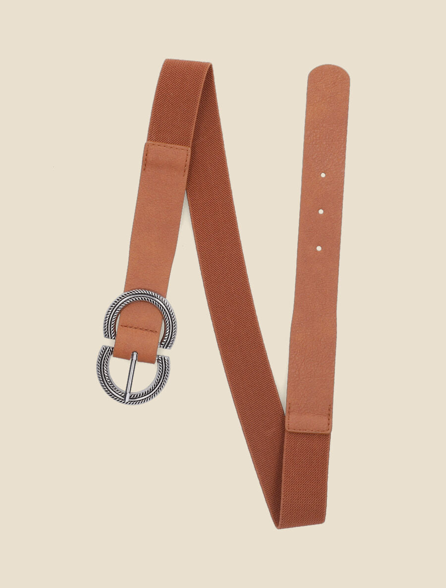 Ceinture à double boucles striées - Camel - 3