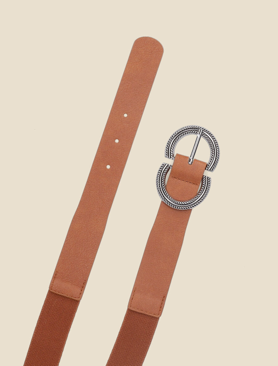 Ceinture à double boucles striées - Camel - 2