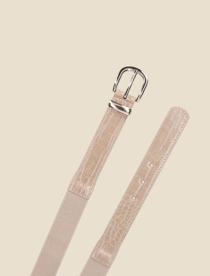 Ceinture élastiquée effet croco - Beige - 2
