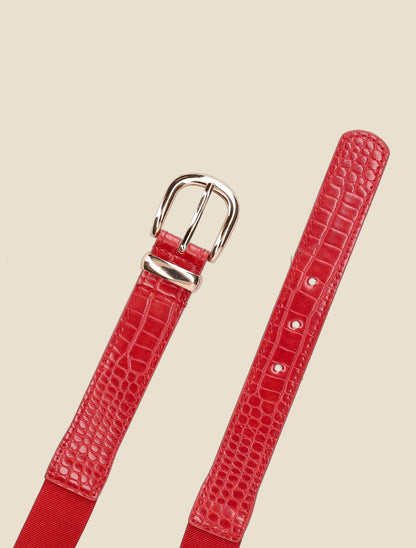 Ceinture élastiquée effet croco - Rouge - 2