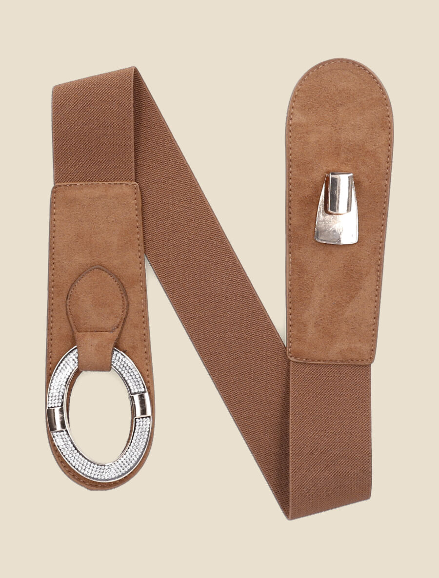 Ceinture en suédine à strass - Camel - 1