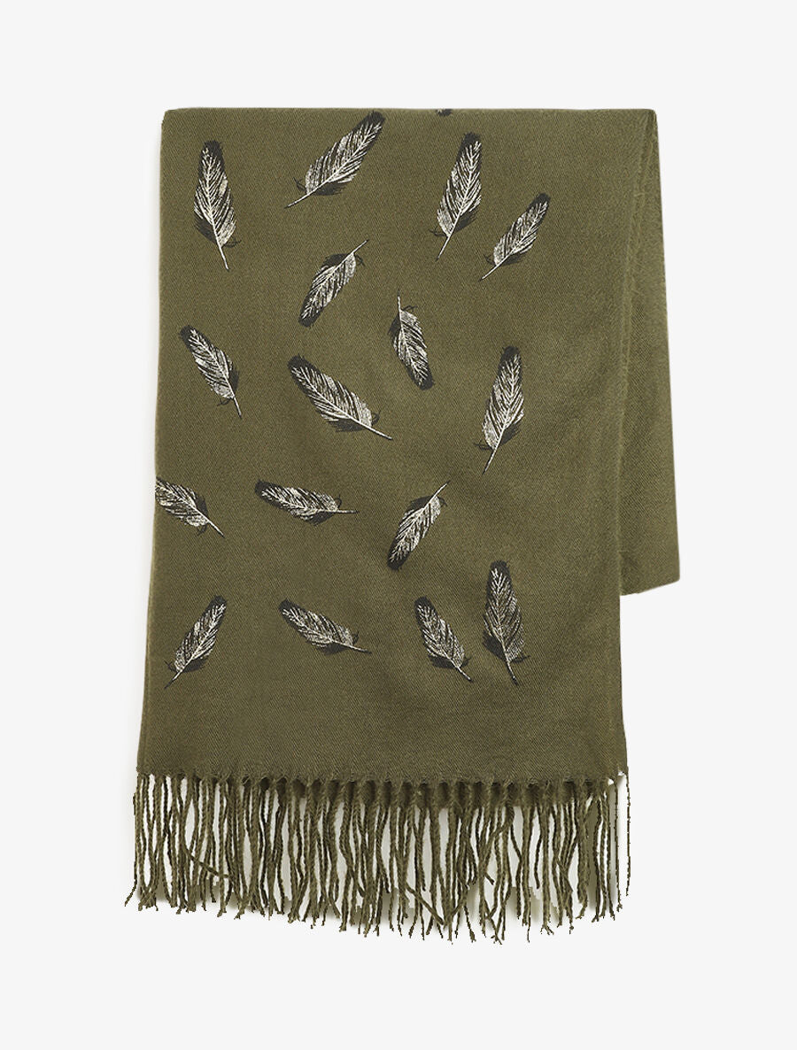 Echarpe à imprimé feuilles irisées - Kaki - 2