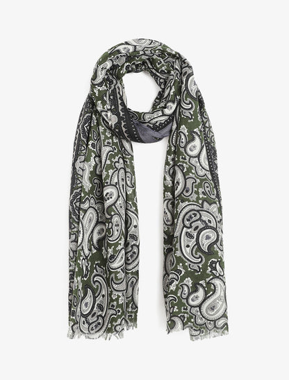 Foulard effiloché à imprimé cachemire - Kaki - 1