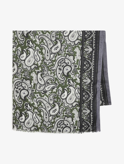 Foulard effiloché à imprimé cachemire - Kaki - 2