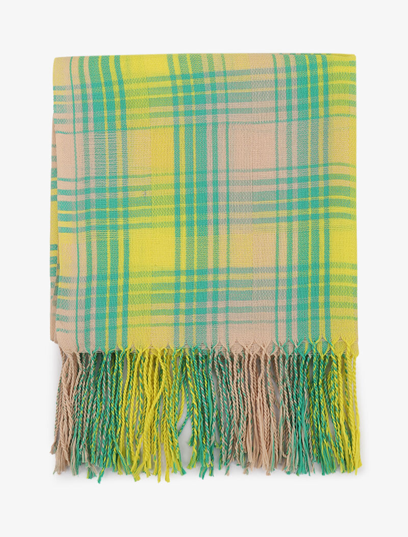 Foulard à imprimé à carreaux et bords à franges - Vert - 2