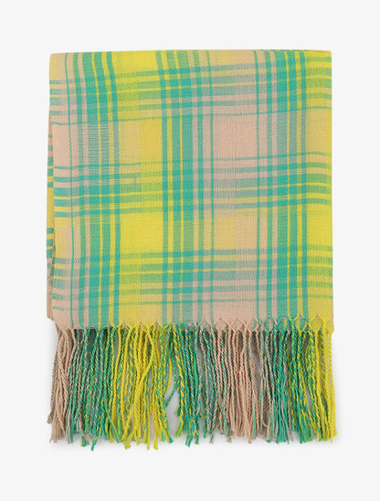 Foulard à imprimé à carreaux et bords à franges - Vert - 2