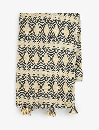 Foulard à imprimé graphique irisé et pampilles - Beige - 2