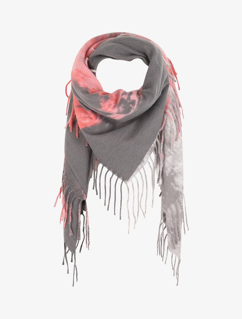 Echarpe carrée à imprimé tie and dye et bords à franges - Gris - 4