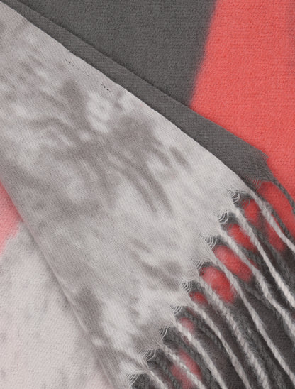 Echarpe carrée à imprimé tie and dye et bords à franges - Gris - 3