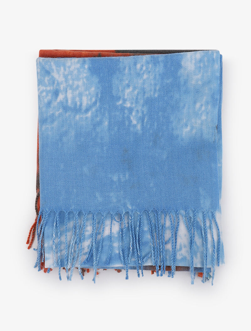 Echarpe carrée à imprimé tie and dye et bords à franges - Bleu - 2