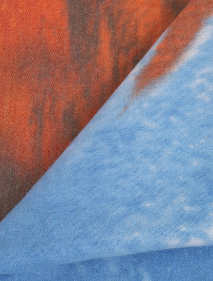Echarpe carrée à imprimé tie and dye et bords à franges - Bleu - 3