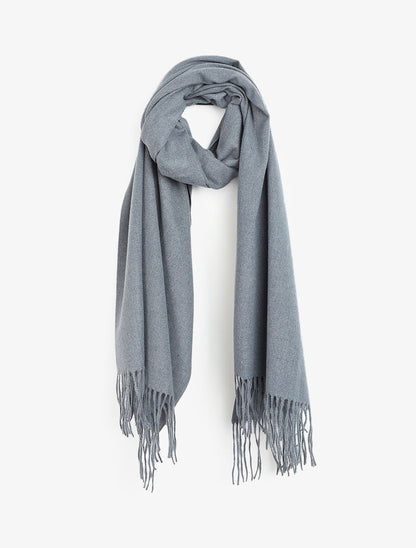 Echarpe en laine mélangée à bords frangés - Gris - 1