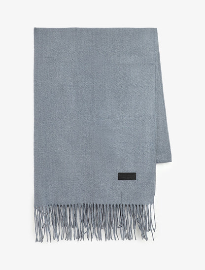 Echarpe en laine mélangée à bords frangés - Gris - 2