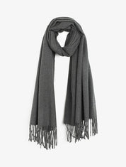 Echarpe en laine mélangée à bords frangés - Gris foncé - 1