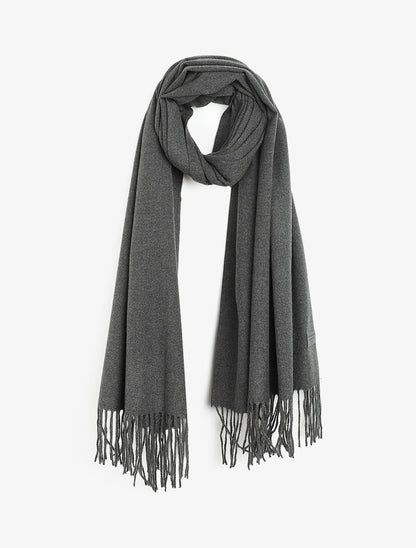 Echarpe en laine mélangée à bords frangés - Gris foncé - 1