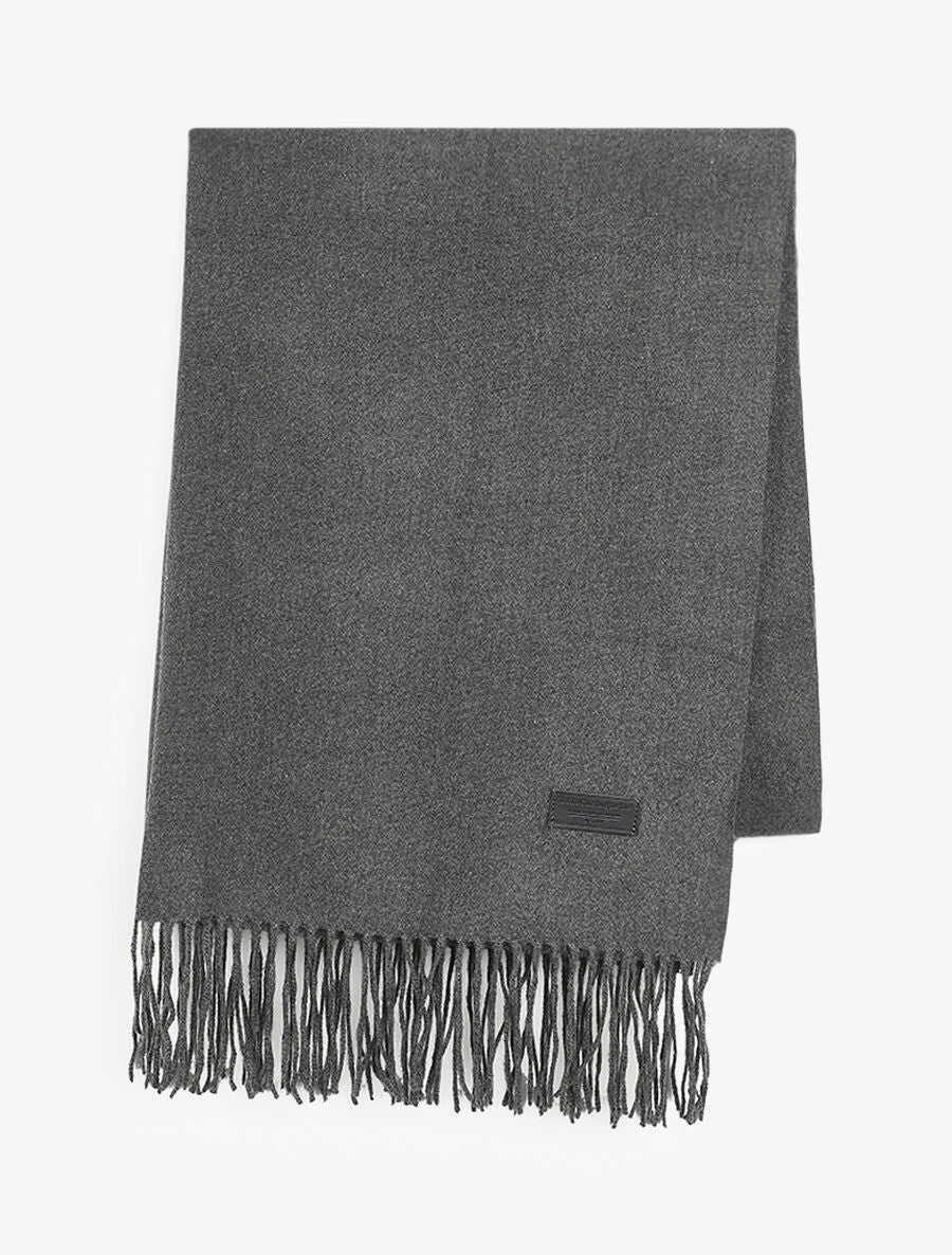 Echarpe en laine mélangée à bords frangés - Gris foncé - 2