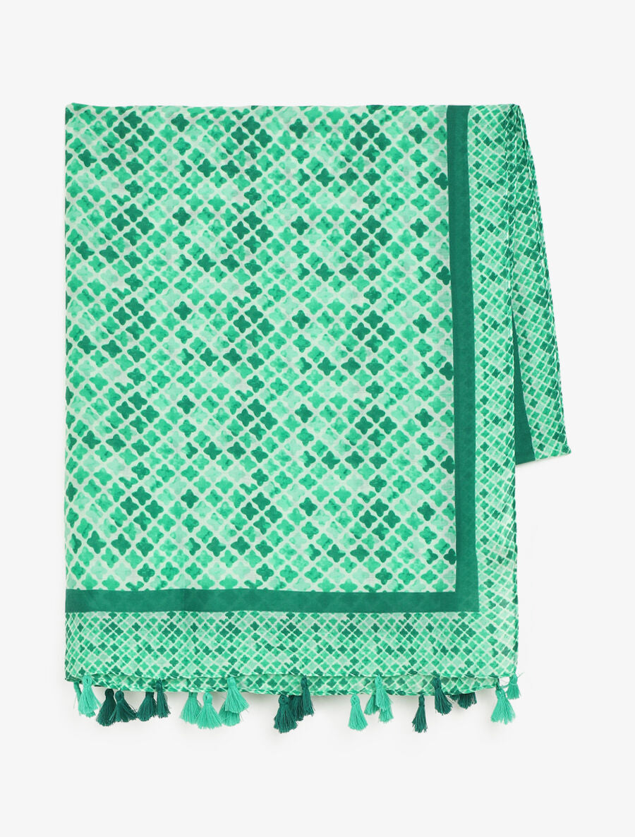 Foulard imprimé trèfles à pompons - Vert - 2
