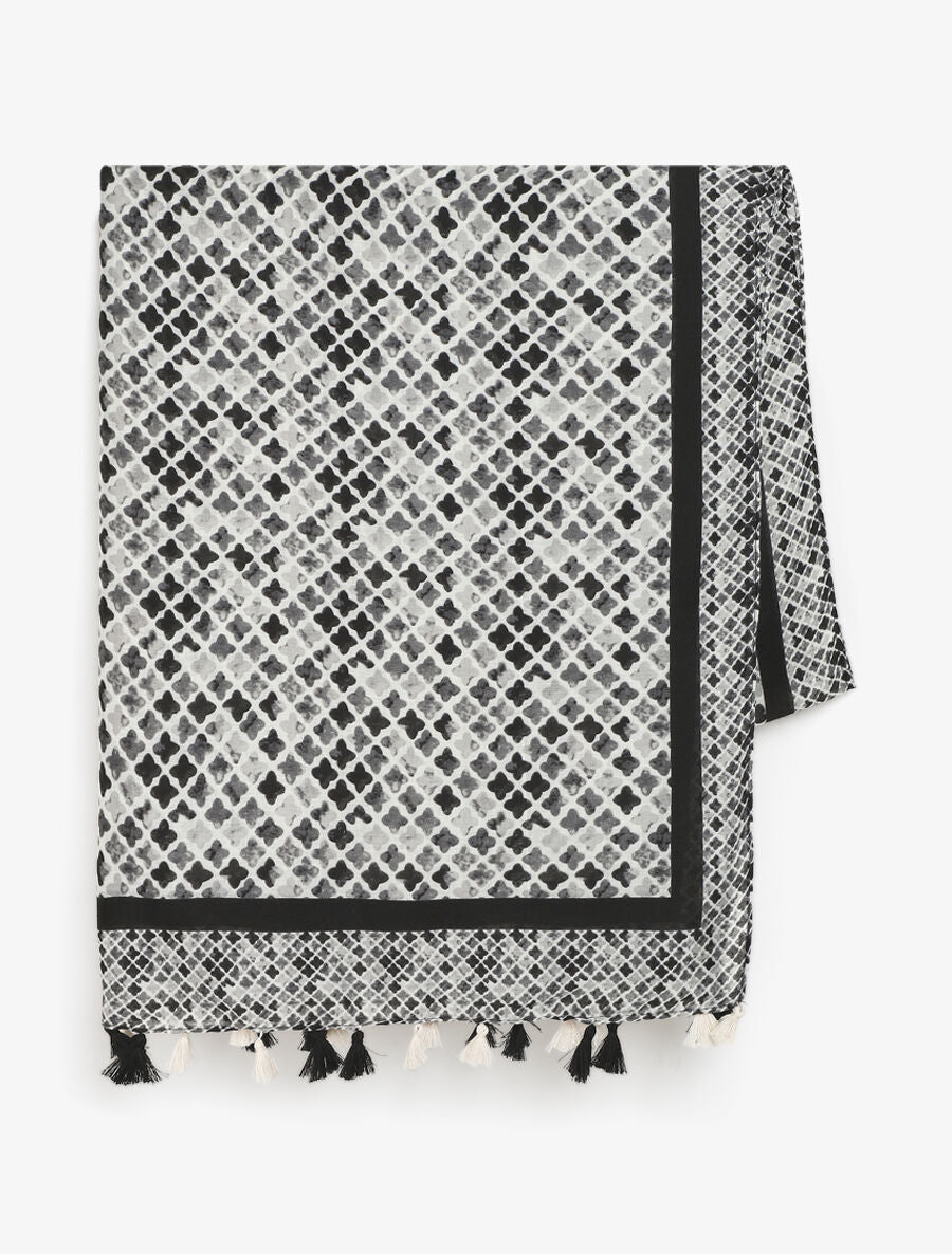 Foulard imprimé trèfles à pompons - Noir - 2