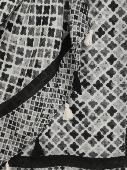 Foulard imprimé trèfles à pompons - Noir - 3