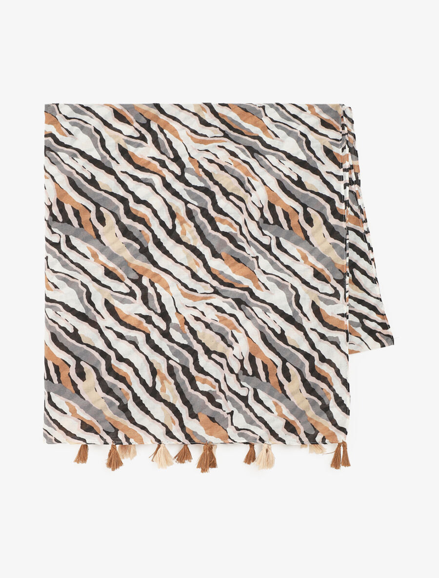 Foulard à pompons imprimé tigré - Beige - 2