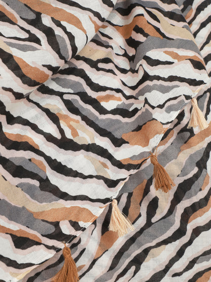 Foulard à pompons imprimé tigré - Beige - 3