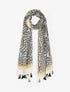Foulard à pompons imprimé feuilles stylisées - Noir - 4