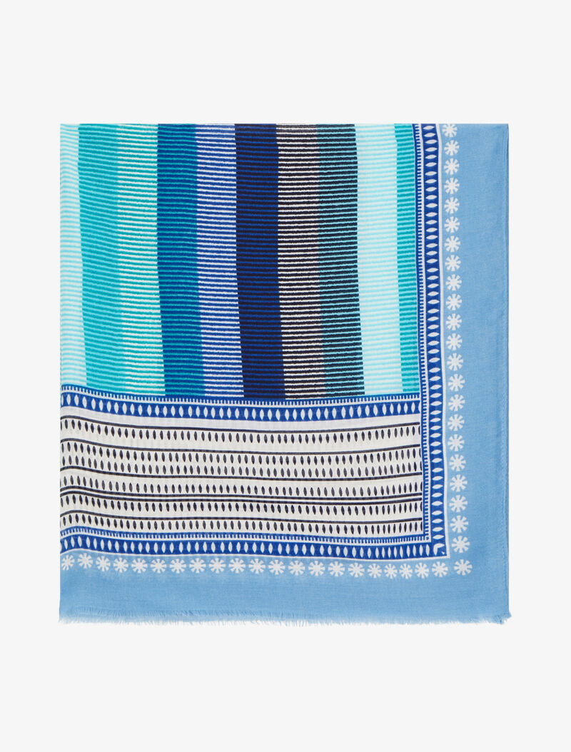 Foulard rectangulaire à imprimé lignes stylisées - Bleu - 2