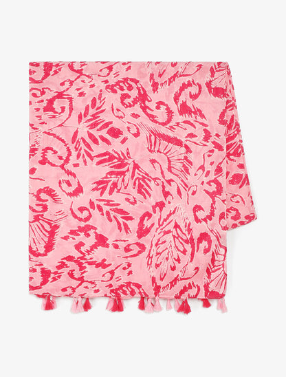 Foulard à pompons imprimé feuilles abstraites - Fuschia - 2