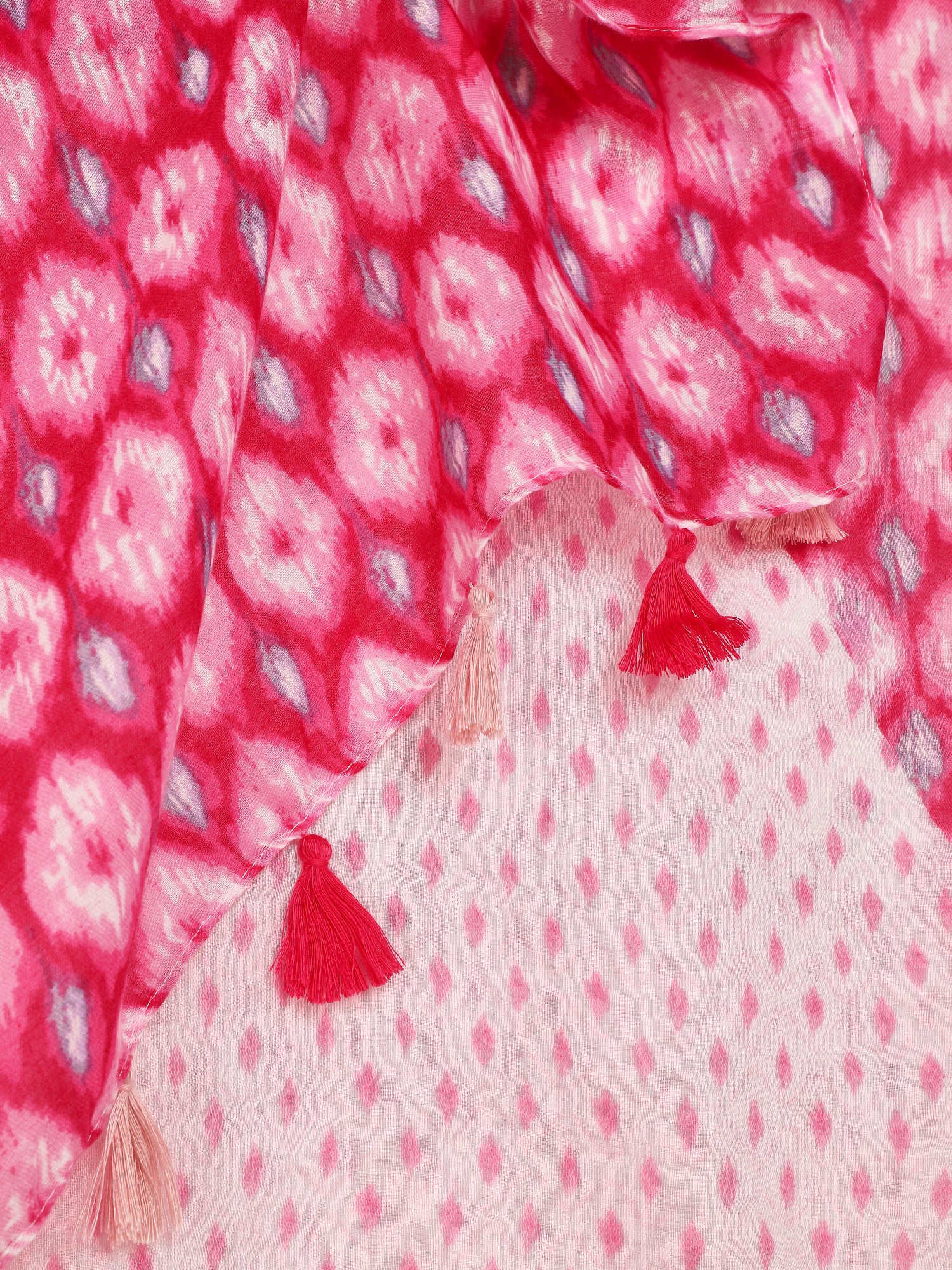 Foulard à pompons imprimé fantaisie - Fuschia - 3