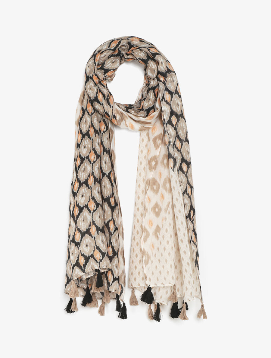 Foulard à pompons imprimé fantaisie - Beige - 1