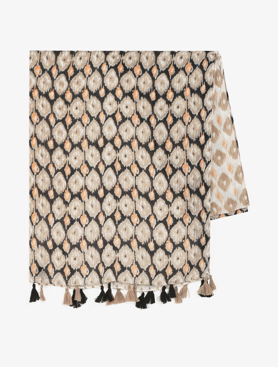 Foulard à pompons imprimé fantaisie - Beige - 2
