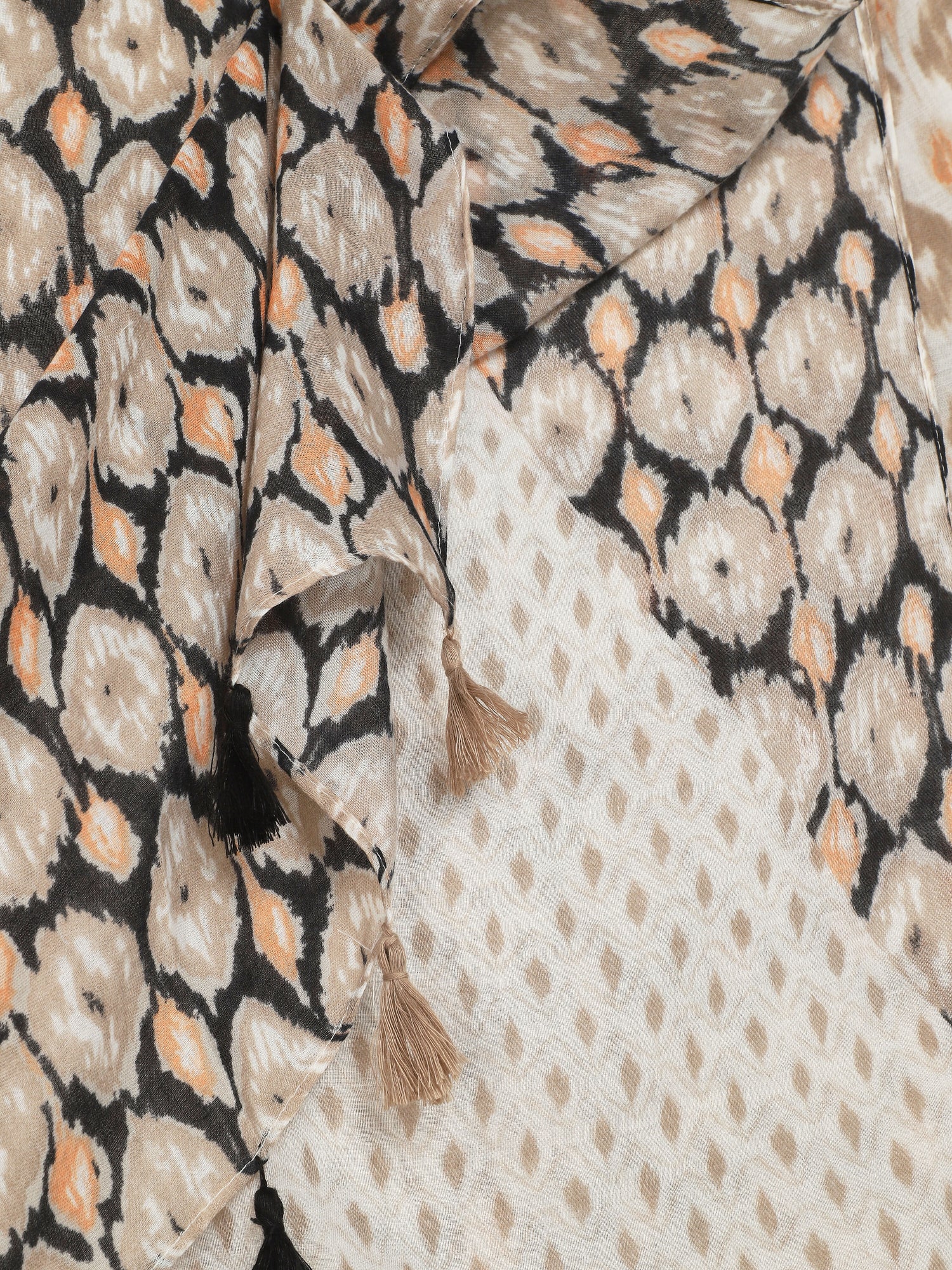 Foulard à pompons imprimé fantaisie - Beige - 3