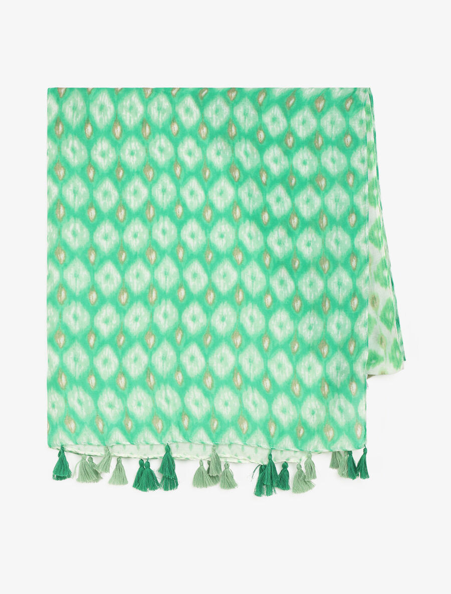 Foulard à pompons imprimé fantaisie - Vert - 2