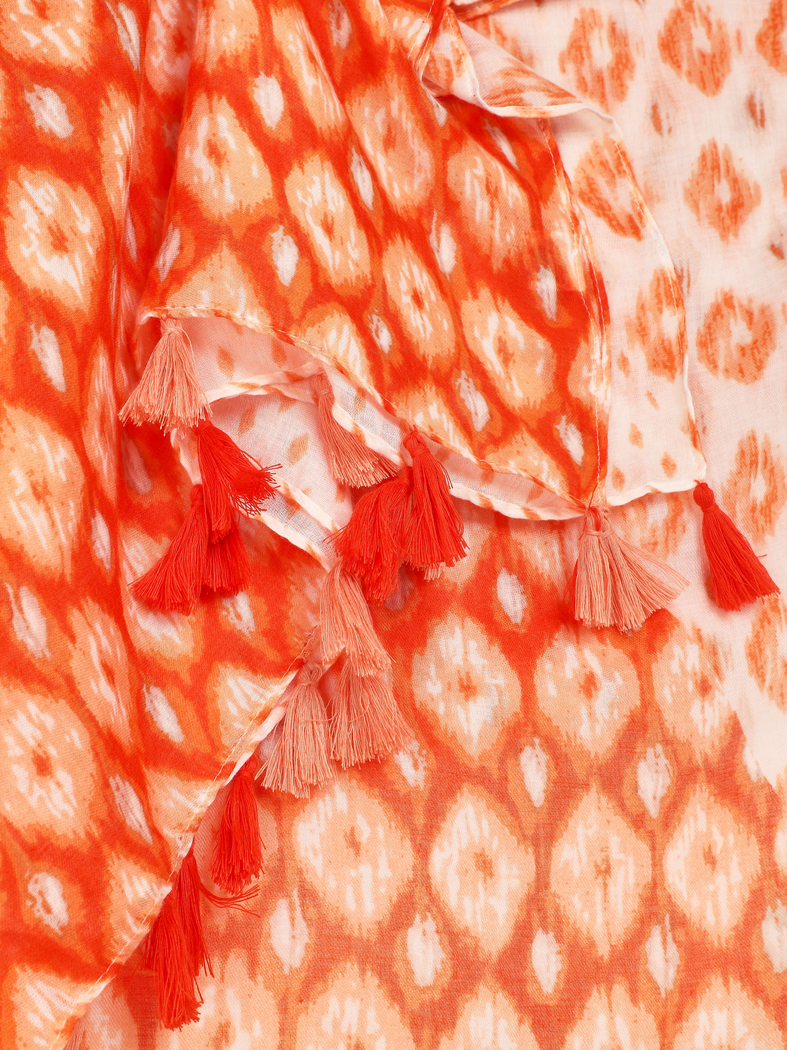 Foulard à pompons imprimé fantaisie - Orange - 3