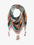 Foulard carré à imprimé patchwork à fleurs et bords à pompons - Taupe - 1