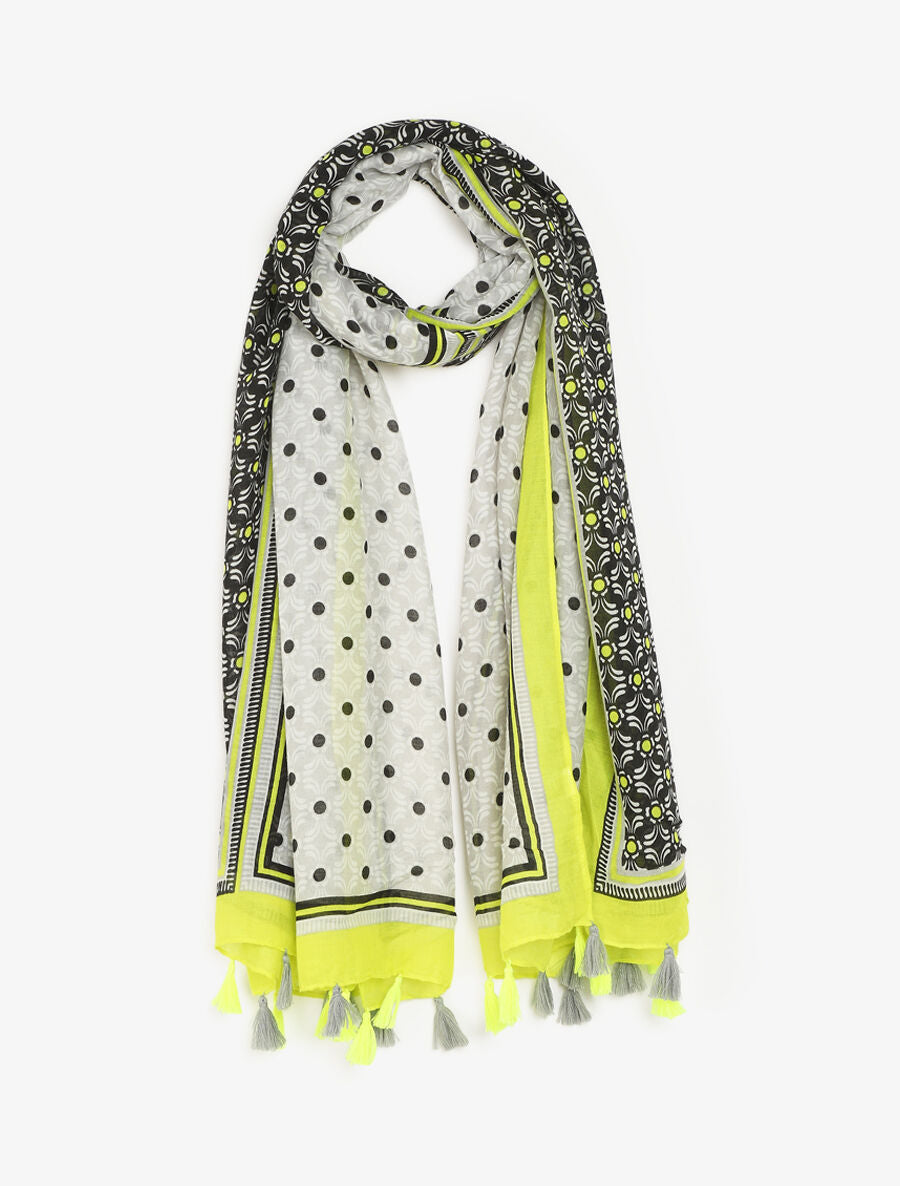 Foulard à pompons imprimé graphique - Noir - 4