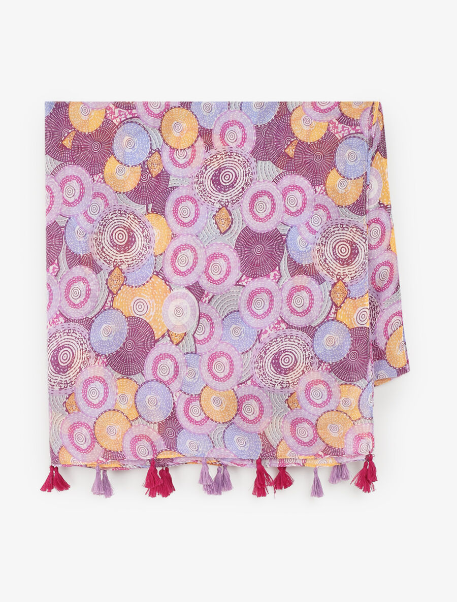 Foulard à pompons imprimé cercles fantaisies - Violet - 2
