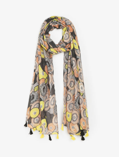 Foulard à pompons imprimé cercles fantaisies - Noir - 4