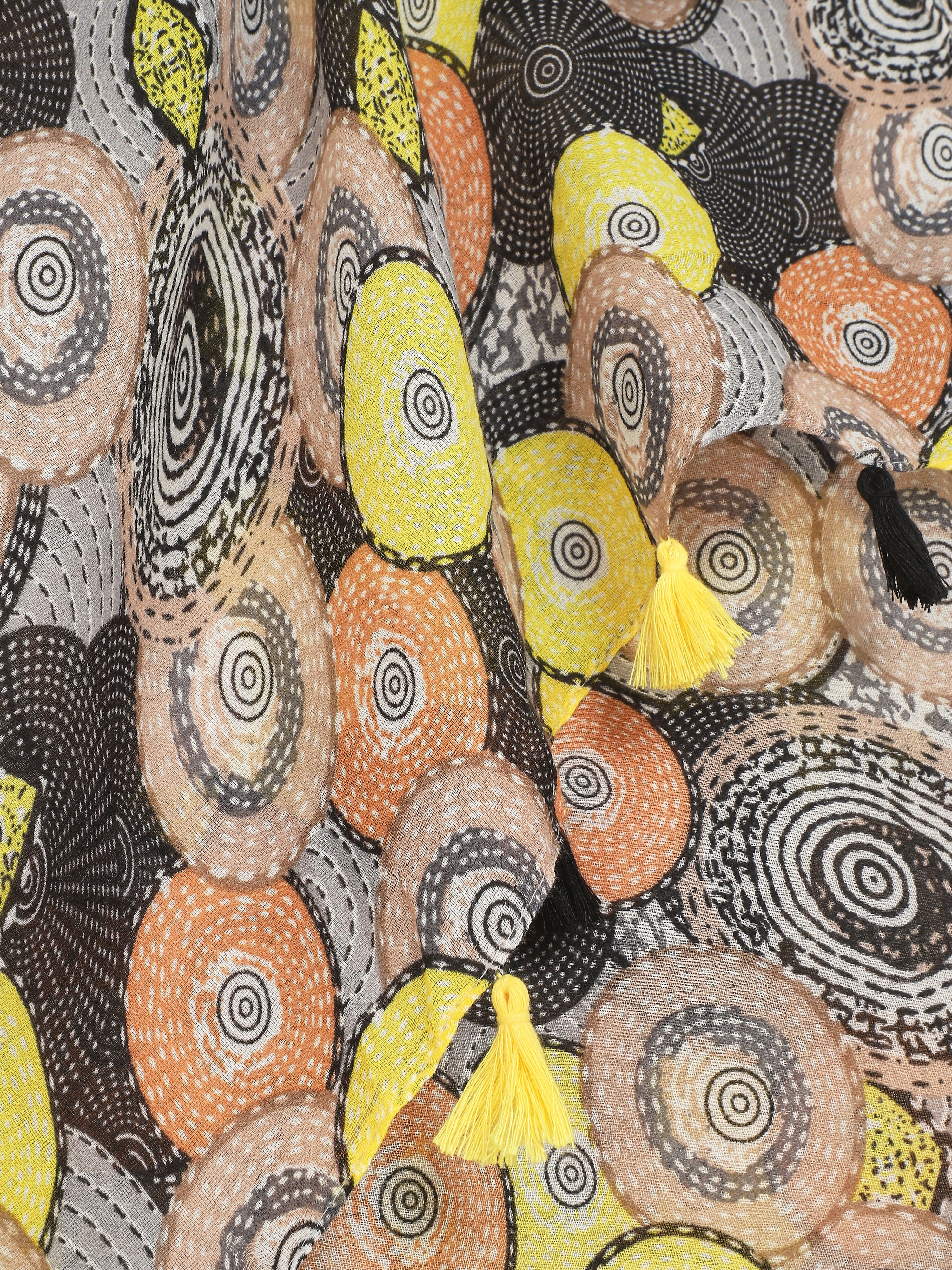 Foulard à pompons imprimé cercles fantaisies - Noir - 3