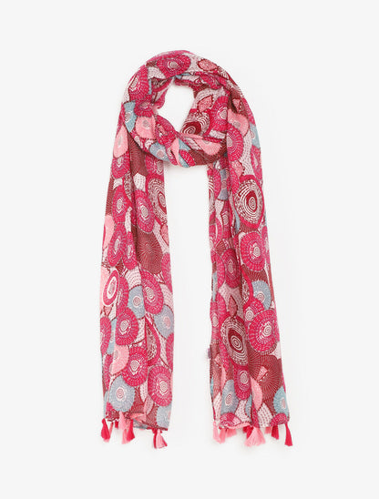 Foulard à pompons imprimé cercles fantaisies - Fuschia - 1