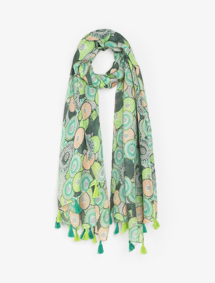 Foulard à pompons imprimé cercles fantaisies - Vert - 4