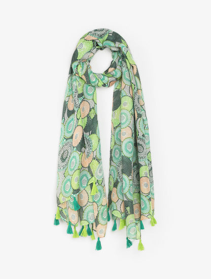 Foulard à pompons imprimé cercles fantaisies - Vert - 4