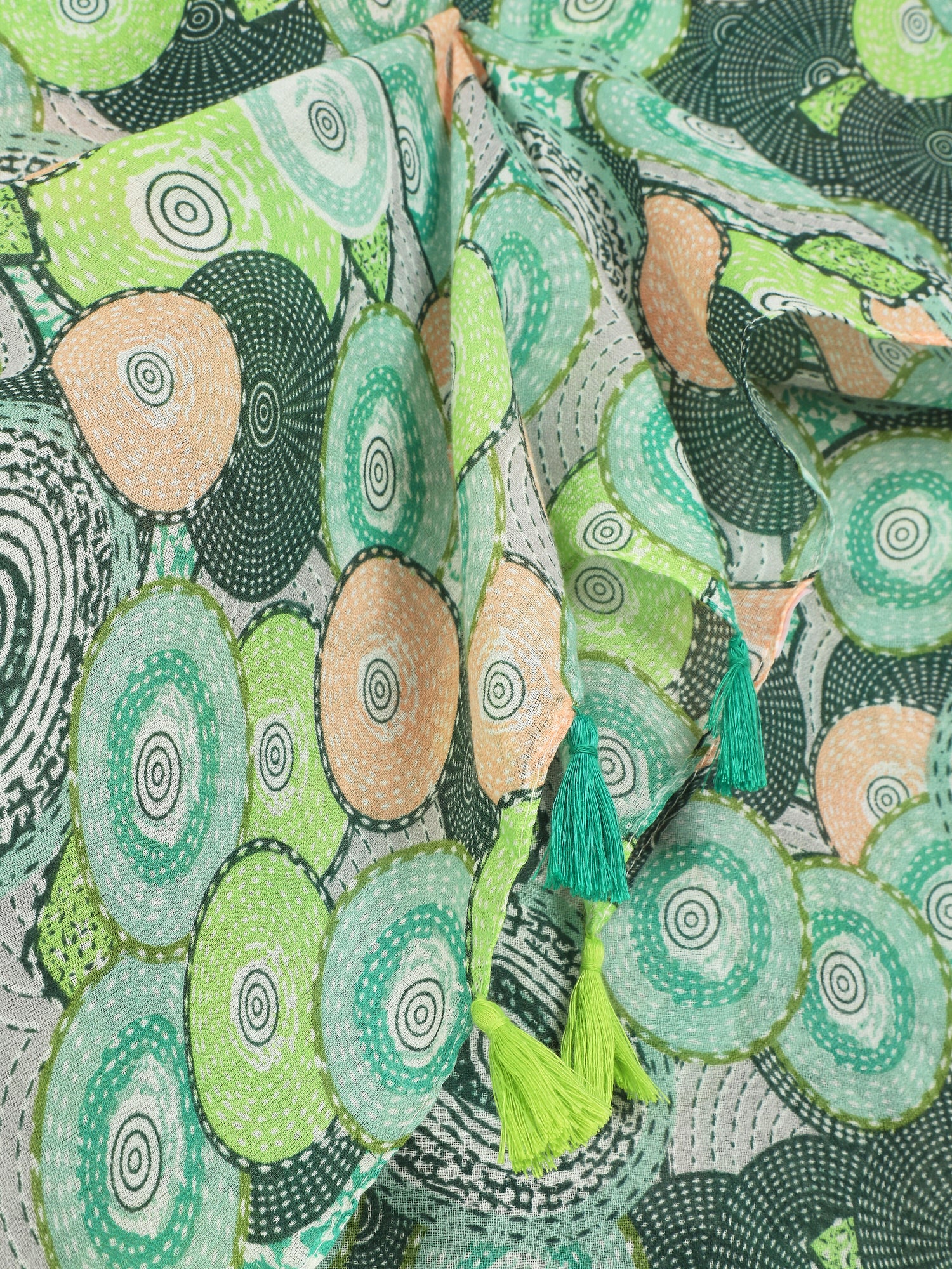 Foulard à pompons imprimé cercles fantaisies - Vert - 3