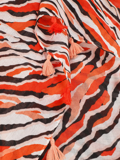 Foulard à pompons imprimé tigré - Orange - 3